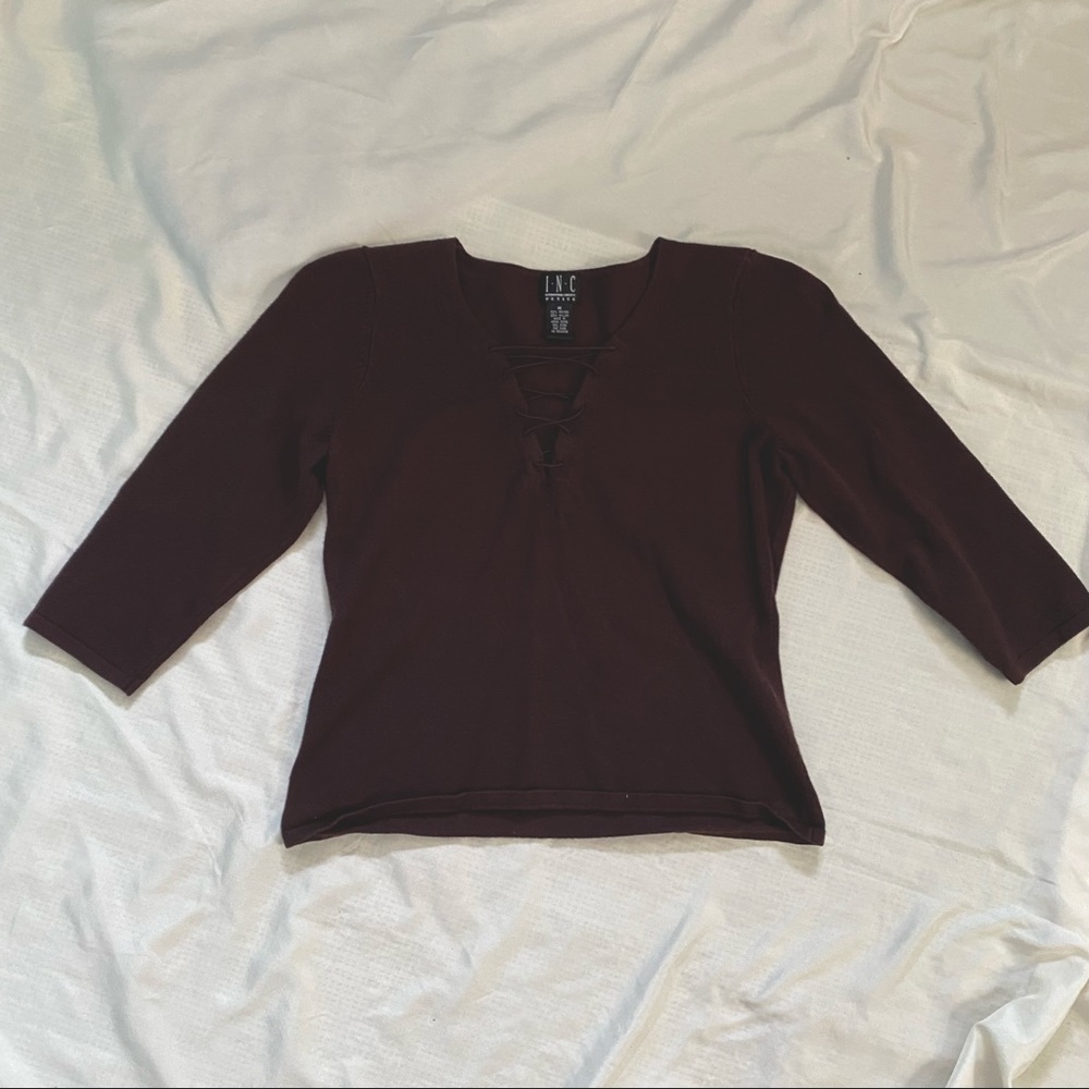🦔 90s 2000s Autumn Lace-Up Three-Quarter-Length Sleeve Top
